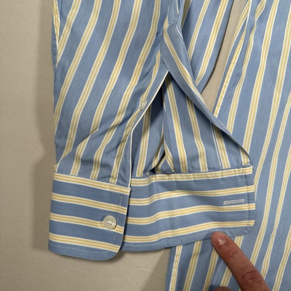 Vineyard Vines Mens 16 35 Dress Shirt Blue Yellow Stripe Button Up 100% Cotton - Picture 9 of 12